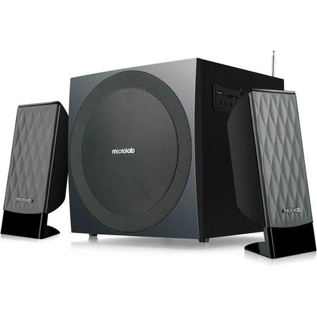 Microlab M-300 BT 2.1 speaker systeem, stereo met Subwoofer met Bluetooth, FM Radio, SD kaart en USB Playback