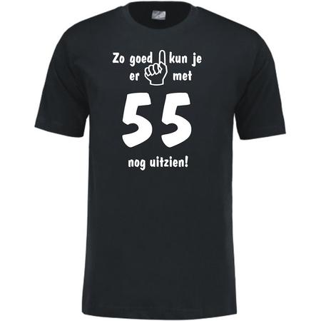 Mijncadeautje - Leeftijd T-shirt - Zo goed kun je er uitzien 55 jaar - Unisex - Zwart (maat L)