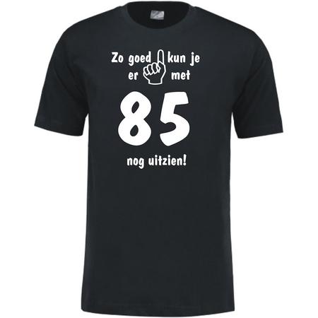 Mijncadeautje - Leeftijd T-shirt - Zo goed kun je er uitzien 85 jaar - Unisex - Zwart (maat M)