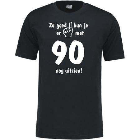 Mijncadeautje - Leeftijd T-shirt - Zo goed kun je er uitzien 90 jaar - Unisex - Zwart (maat L)