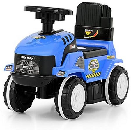 ROLLY- Slip auto tractor in 4 kleuren, Kinderwagen, loopauto, loopwagen met interactief stuurwiel en zit met opbergruimte, kleur: blauw