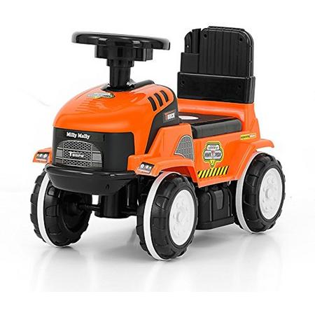 ROLLY- Slip auto tractor in 4 kleuren, Kinderwagen, loopauto, loopwagen met interactief stuurwiel en zit met opbergruimte, kleur: oranje