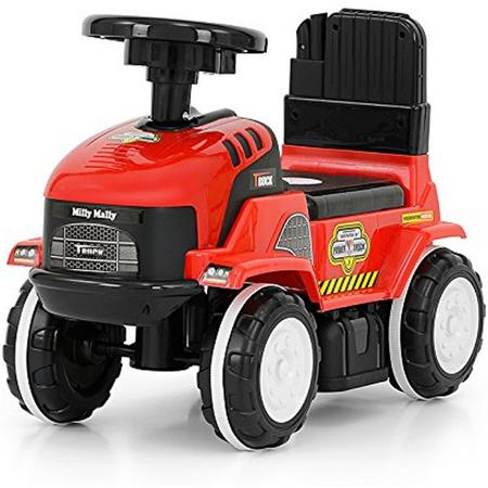 ROLLY- Slip auto tractor in 4 kleuren, Kinderwagen, loopauto, loopwagen met interactief stuurwiel en zit met opbergruimte, kleur: rood