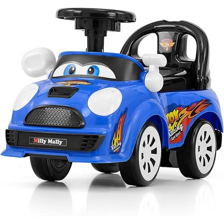 JOY - Slip auto in 4 kleuren, Kinderwagen, loopauto, loopwagen met interactief stuurwiel en zit met opbergruimte, kleur: Blauw