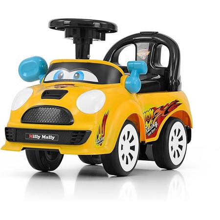 JOY - Slip auto in 4 kleuren, Kinderwagen, loopauto, loopwagen met interactief stuurwiel en zit met opbergruimte, kleur: Geel