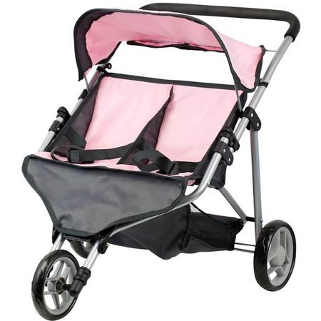 Mini Mommy Poppenwagen buggy Tweeling Roze/grijs 65 X 48 X 56 Cm