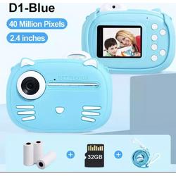 (NEW 2021) 4 in1 Digitale kindercamera 40MP HD Dual Lens 1080P HD Video / Instant Print / Siliconen Hoes - Blauw