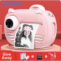 (NEW 2021) 4 in1 Digitale kindercamera  40MP HD Dual Lens 1080P HD Video / Instant Print / Siliconen Hoes - Roze