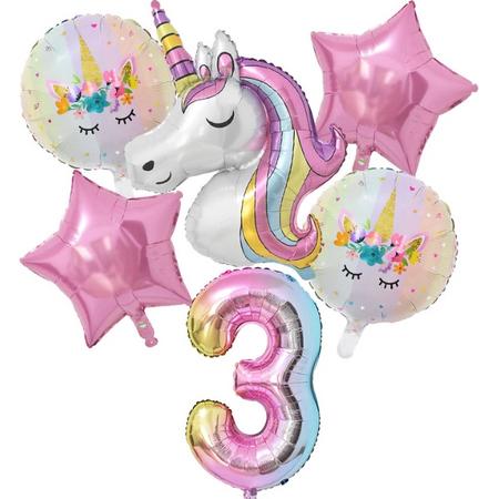 Unicorn ballon set - 110x78cm - Folie Ballon - Eenhoorn - Themafeest - 3 jaar - Verjaardag - Ballonnen - Versiering - Helium ballon