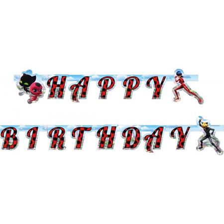 Kartonnen Ladybug™ happy birthday slinger - Feestdecoratievoorwerp