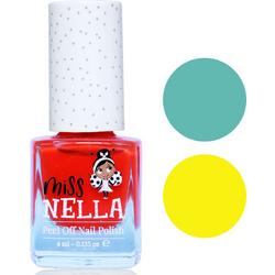 Miss Nella kinder nagellak set van 3 nagellakjes - rood, blauw en geel (afpelbaar)