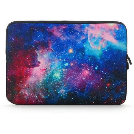 Laptop Sleeve met Galaxy print tot 14 inch   Blauw/Paars/Roze