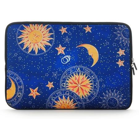 Laptop Sleeve met maan en sterren tot 14 inch   Blauw/Geel