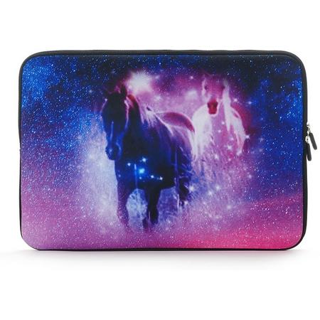 Laptop Sleeve met paarden tot 14 inch   Blauw/Paars/Roze