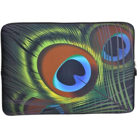 Laptop Sleeve met pauwenveren tot 14 inch – Groen/Blauw