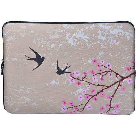 Misstella Laptop Sleeve tot 14 inch - Vogels en Bloemen - Beige/Roze