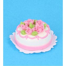 Miniatuur bruidstaart met roosjes schaal 1:12 / Poppenhuisinrichting / Miniatuur gebakje