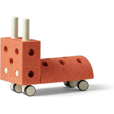 Modu Activity toy Tiny Ride - Loopauto - zachte blokken - speelgoed 1 jaar - speelgoed 2 jaar - Burnt Orange / Dusty Green
