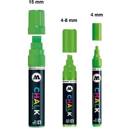 Groene krijtstiften set - 3 chalk groene markers in verschillende maten - Diverse toepassingen zoals glas, spiegel, krijtbord, schoolbord