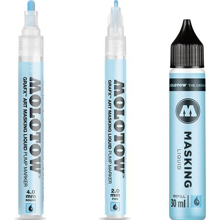 Molotow Masking Liquid Pump Marker & Navul Set - Maskeervloeistof kan worden overschilderd met bijna alle inkten op basis van acryl, water of alcohol