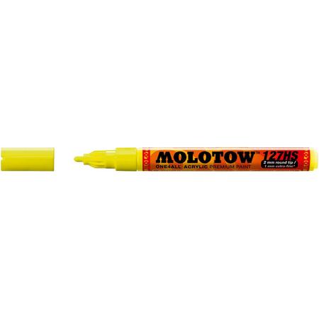 Molotow ONE4ALL 2mm Acryl Marker - Fluoriserend Geel - Geschikt voor vele oppervlaktes zoals canvas, hout, steen, keramiek, plastic, glas, papier, leer...