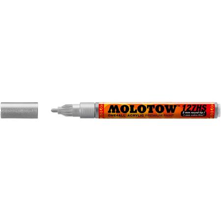 Molotow ONE4ALL 2mm Acryl Marker - Silver - Geschikt voor vele oppervlaktes zoals canvas, hout, steen, keramiek, plastic, glas, papier, leer...