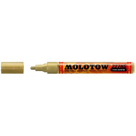 Molotow ONE4ALL 4mm Acryl Marker - Metallic Gold - Geschikt voor vele oppervlaktes zoals canvas, hout, steen, keramiek, plastic, glas, papier, leer...