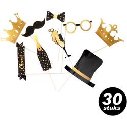 Bruiloft / Gala / Oud & Nieuw / Cheers foto props set - 30 stuks - zwart met goud - kant en klare foto rekwisieten