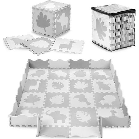 MoMi Speelkleed met opstaande rand - EVA Foam puzzelmat - Speelmat XL - Zawi - Grijs