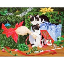 Diamond Painting Pakket - Serie Kerstmis - Katten en Kerstboom - 40x30 cm - Complete Set - Volledige Bedekking - Ronde Steentjes - Dielay