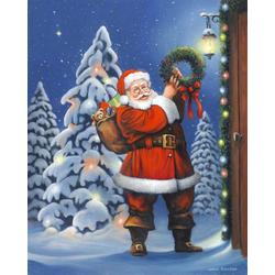 Diamond Painting Pakket - Serie Kerstmis - Kerstman met Kerstkrans - 40x30 cm - Complete Set - Volledige Bedekking - Ronde Steentjes - Dielay