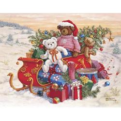 Diamond Painting Pakket - Serie Kerstmis - Teddyberen op Arrenslee - 40x30 cm - Complete Set - Volledige Bedekking - Ronde Steentjes - Dielay