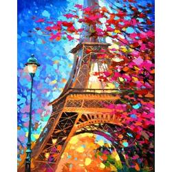 Full Diamond Painting Volwassenen  - Ronde Steentjes  - Volledig Pakket  - Hobby  - Steden - Kleurrijk schilderij Eiffeltoren in Parijs  50x40 cm