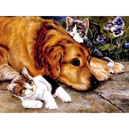 Mona Lisa Diamond Painting Hond & Kittens 40 X 30 Cm 266 Gr