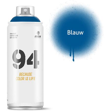 1x MTN94 spuitbus - 400ml Blauwe spuitverf - Lage druk en matte afwerking - Spuitverf voor binnen en buiten gebruik voor vele doeleinden, zoals klussen, graffiti, hobby en kunst