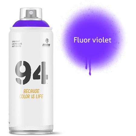 1x MTN94 spuitbus - 400ml spuitverf - Fluor violet - Lage druk en matte afwerking - Spuitverf voor binnen en buiten gebruik voor vele doeleinden, zoals klussen, graffiti, hobby en kunst