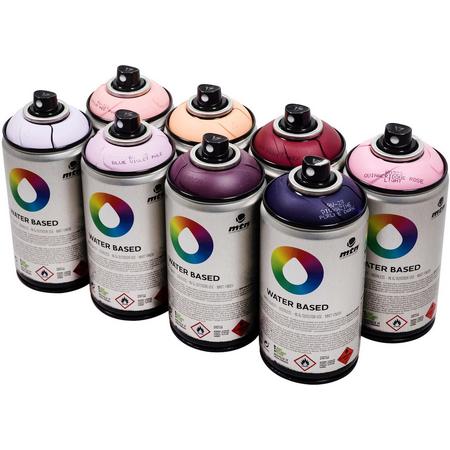 MTN Waterbasis Spuitbussen Pakket - 8x Paars/Violet Tinten - Lage druk, matte afwerking graffiti spuitverf - 300ml