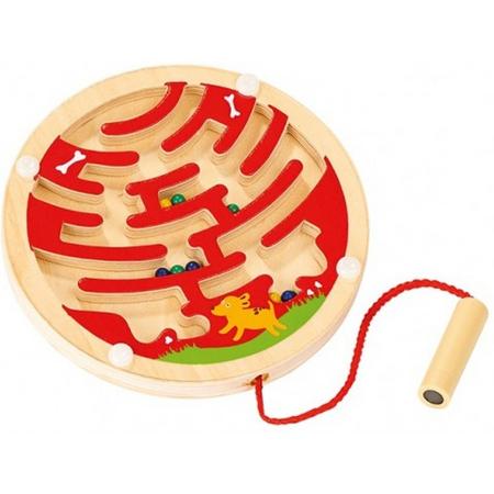 Moses Houten Labyrinth Met Magneetstift Blank/rood 12 Cm