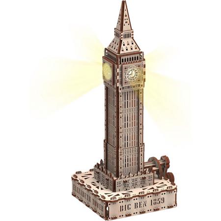 Mr. Playwood 3D Houten Puzzel - Big Ben - met LED verlichting - 10206 - 18.5x16x40cm