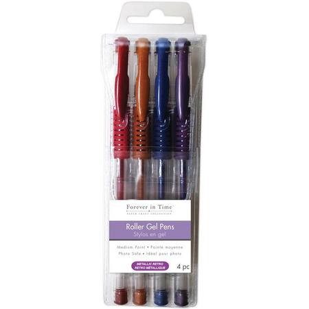 MultiCraft Roller gel pens, metallic retro. Set van 4 medium punt
