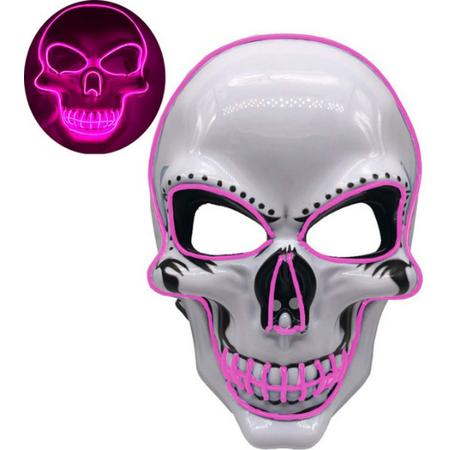 Led Masker Halloween - Roze - Doodskop - Doodshoofd - 3 ledfuncties - 4 kleuren