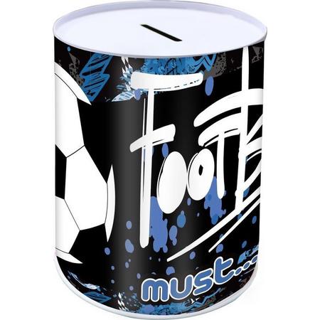Must Spaarpot Voetbal Jongens 10 X 15 Cm Staal Zwart/blauw