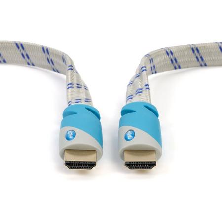 MutecPower HDMI Platte Kabel 1.4v met Ethernet - met HDMI adaptor - 30AWG - mannelijk naan mannelijk - 2  Meter - grijs/blauw gevlochten - vergulde connectors