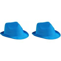 2x stuks trilby feesthoedje blauw voor volwassenen - Carnaval party verkleed hoeden