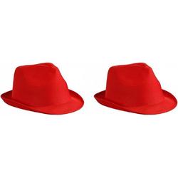 2x stuks trilby feesthoedje rood voor volwassenen - Carnaval party hoeden