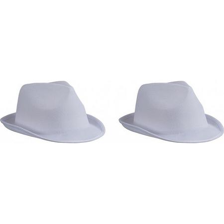 2x stuks trilby feesthoedje wit voor volwassenen - Carnaval party verkleed hoeden