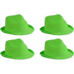 4x stuks trilby feesthoedje lime groen voor volwassenen - Carnaval party verkleed hoeden