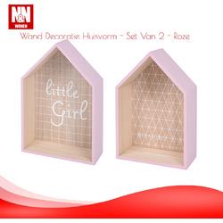 N&N Wonen Wand Decoratie Huisvorm - Set Van 2 - Roze