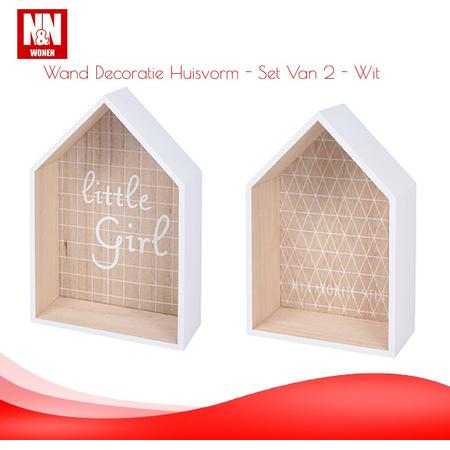 N&N Wonen Wand Decoratie Huisvorm - Set Van 2 - Wit