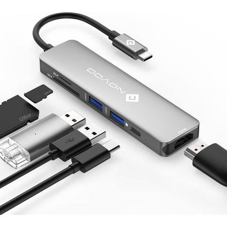NOVOO USB C Hub / 6 in 1 / USB-C adapter met HDMI 4K adapter, USB-C , SD en Micro SD kaartlezer  / 2 USB 3.1 poorten
